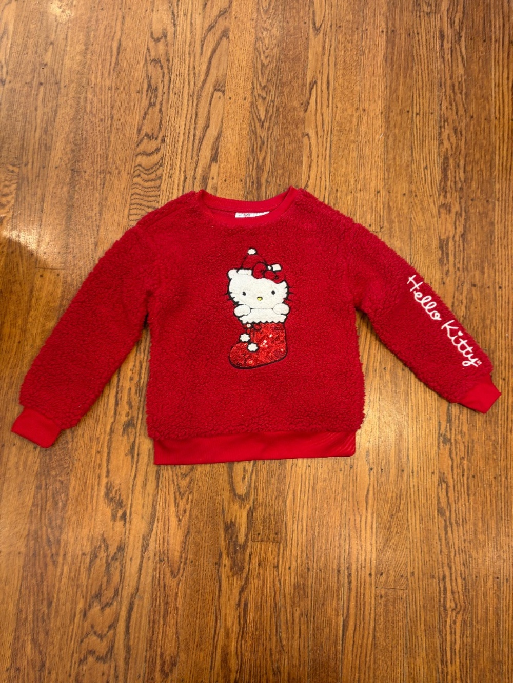 🎄‎ Hello Kitty® Sherpa Pullover – Red Holiday Sweatshirt (Girls 7) 🎄
